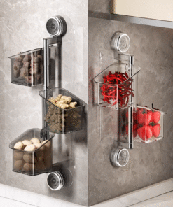 Onion, Ginger, Garlic, and Chili Pepper Storage Boxes, Multi-Functional Kitchen Shelf, Suction Cup Vegetable Basket, Seasoning Wall Hanging Tool (PACK OF 4)